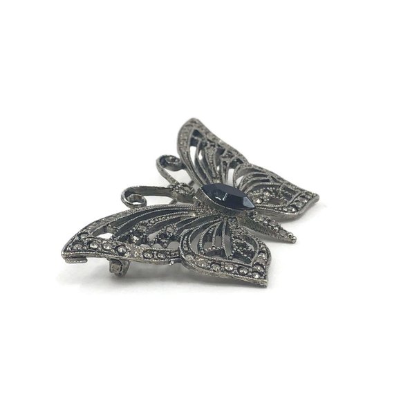 Vintage Butterfly Brooch Silver Tone with Black - Picture 4 of 10